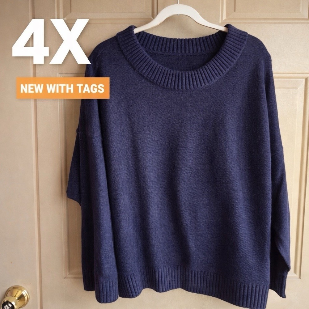 NWT Terra Sky Women Sweater Soft‎ Cozy Plus  4X (28W-30W)  Dark Navy Relaxed Fit